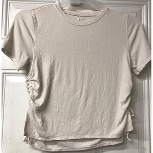Lululemon Ruched Side Tshirt Short Sleeve Cream Womens 36" Bust  Ribbed Ruching